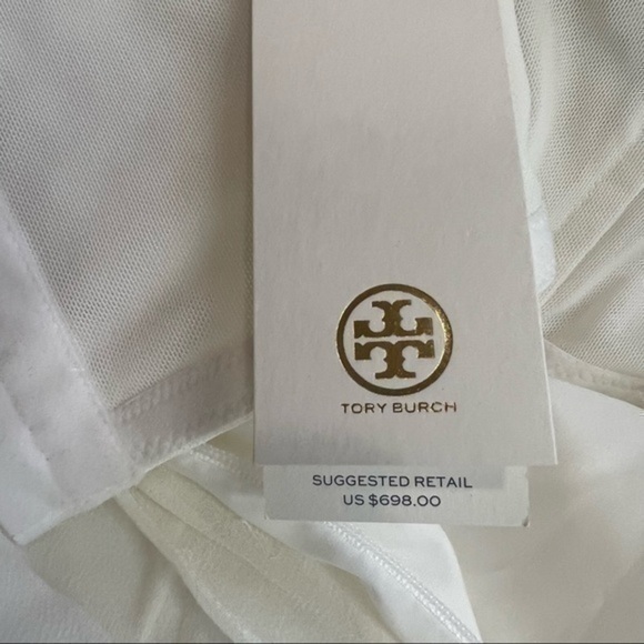 Tory Burch Christie Strapless Maxi Dress Size 4 White Black Silk Runway NWT - Picture 11 of 13